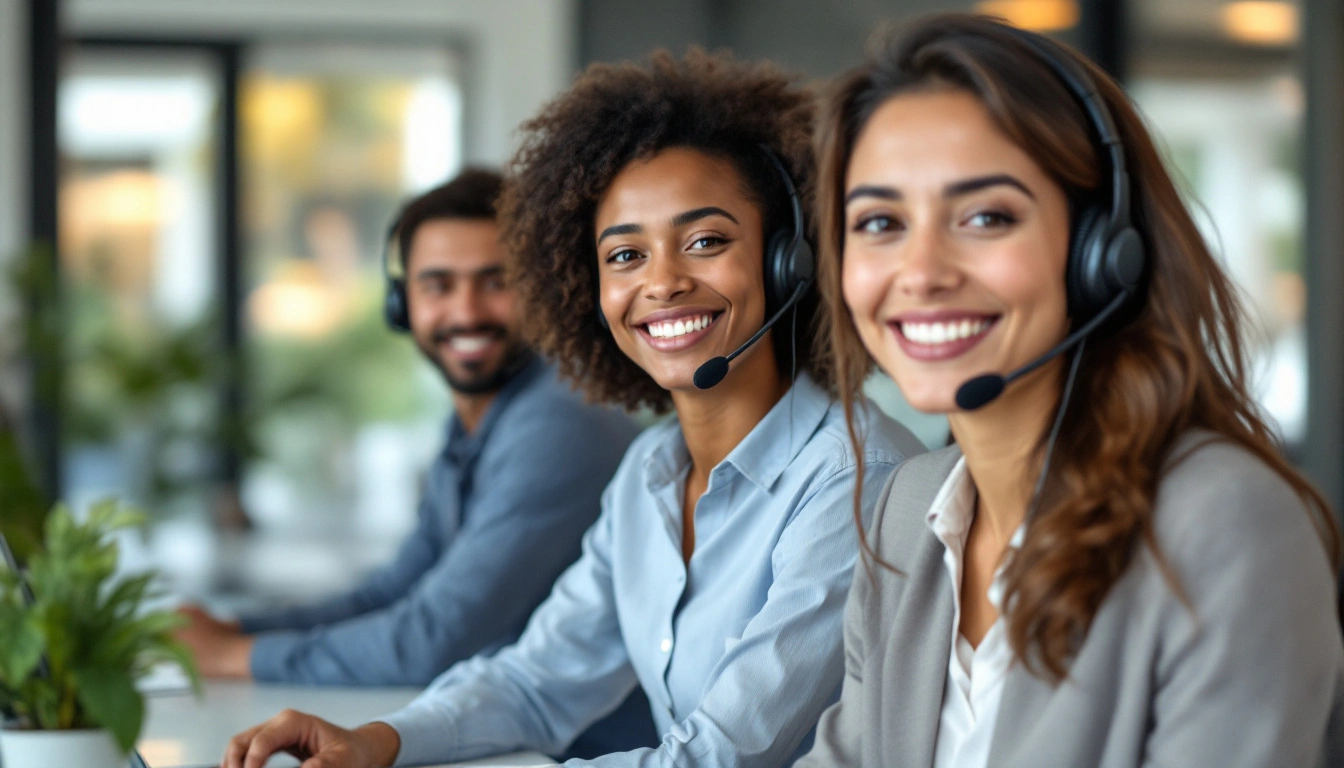 Diverse customer service outsourcing team with headsets — Kore BPO
