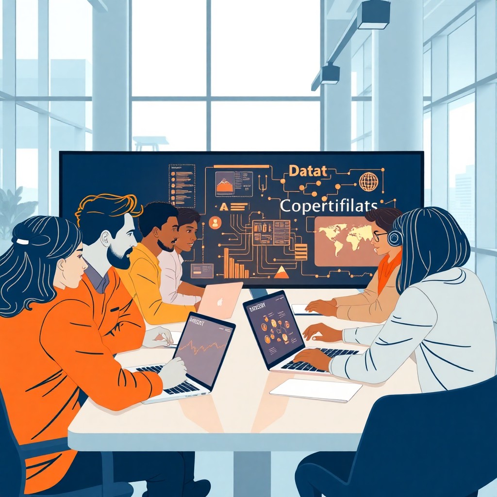 Offshore data architecture team collaborating across continents with cloud infrastructure