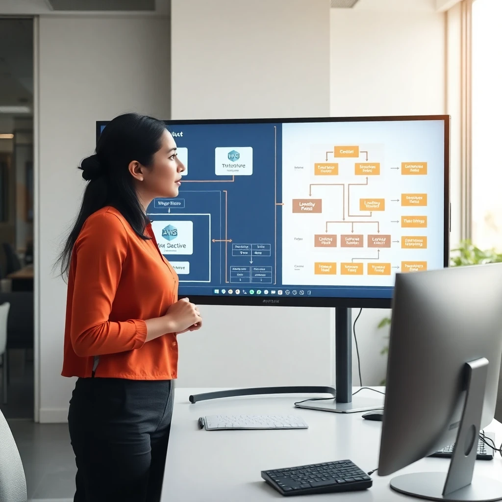 Offshore AWS cloud architect reviewing architecture diagram — Kore BPO
