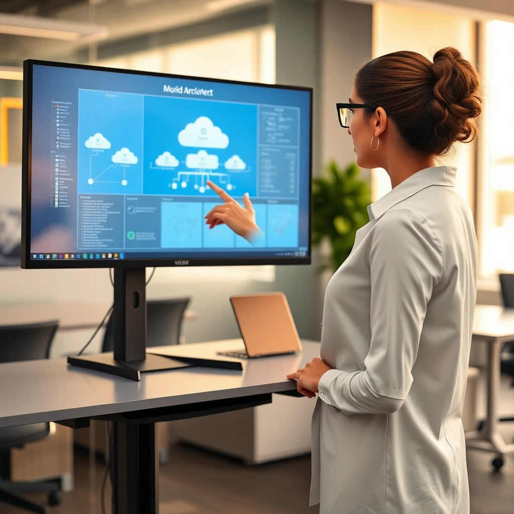 Offshore cloud architect reviewing multi-cloud infrastructure diagram — Kore BPO