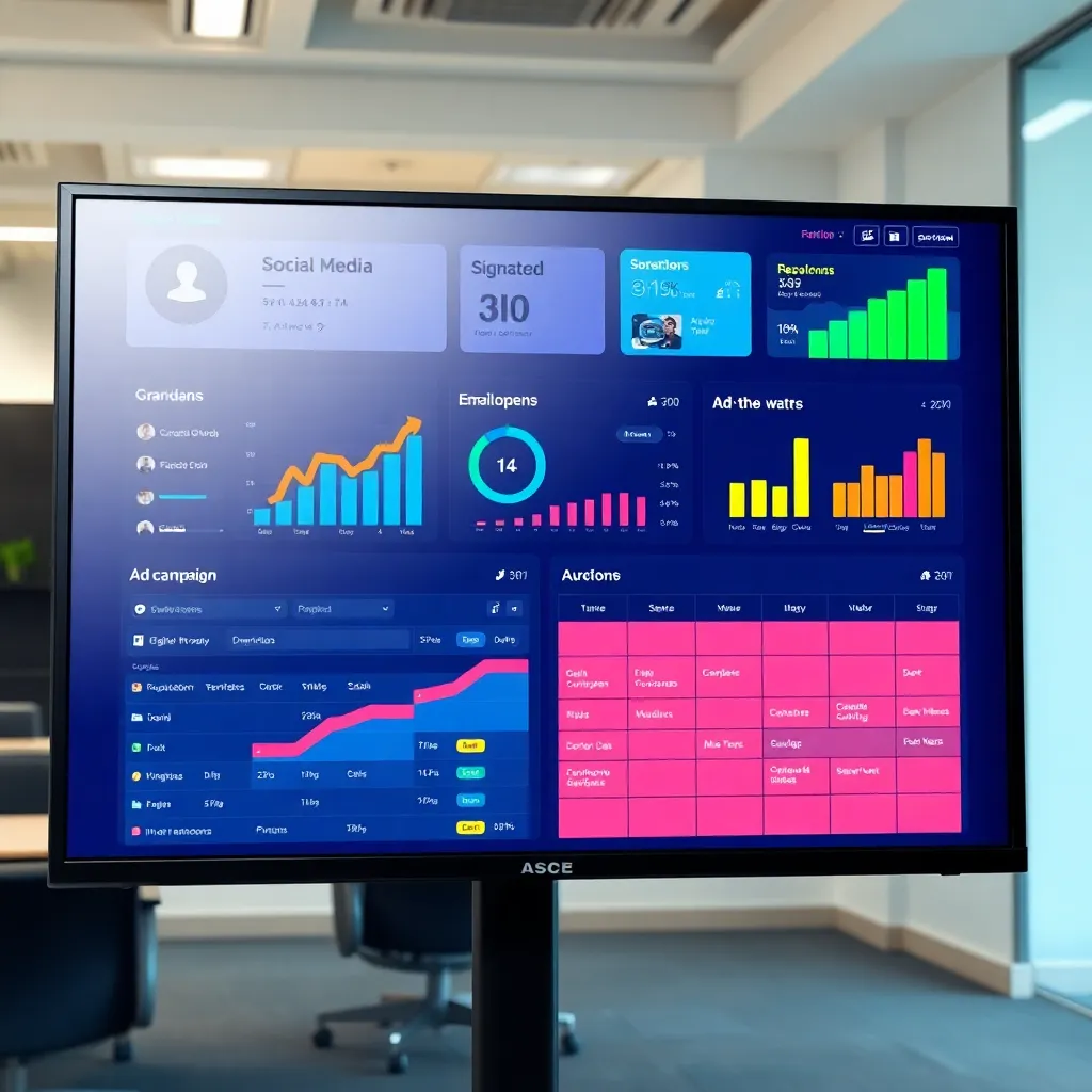 Marketing dashboard showing campaign performance and social media analytics — Kore BPO
