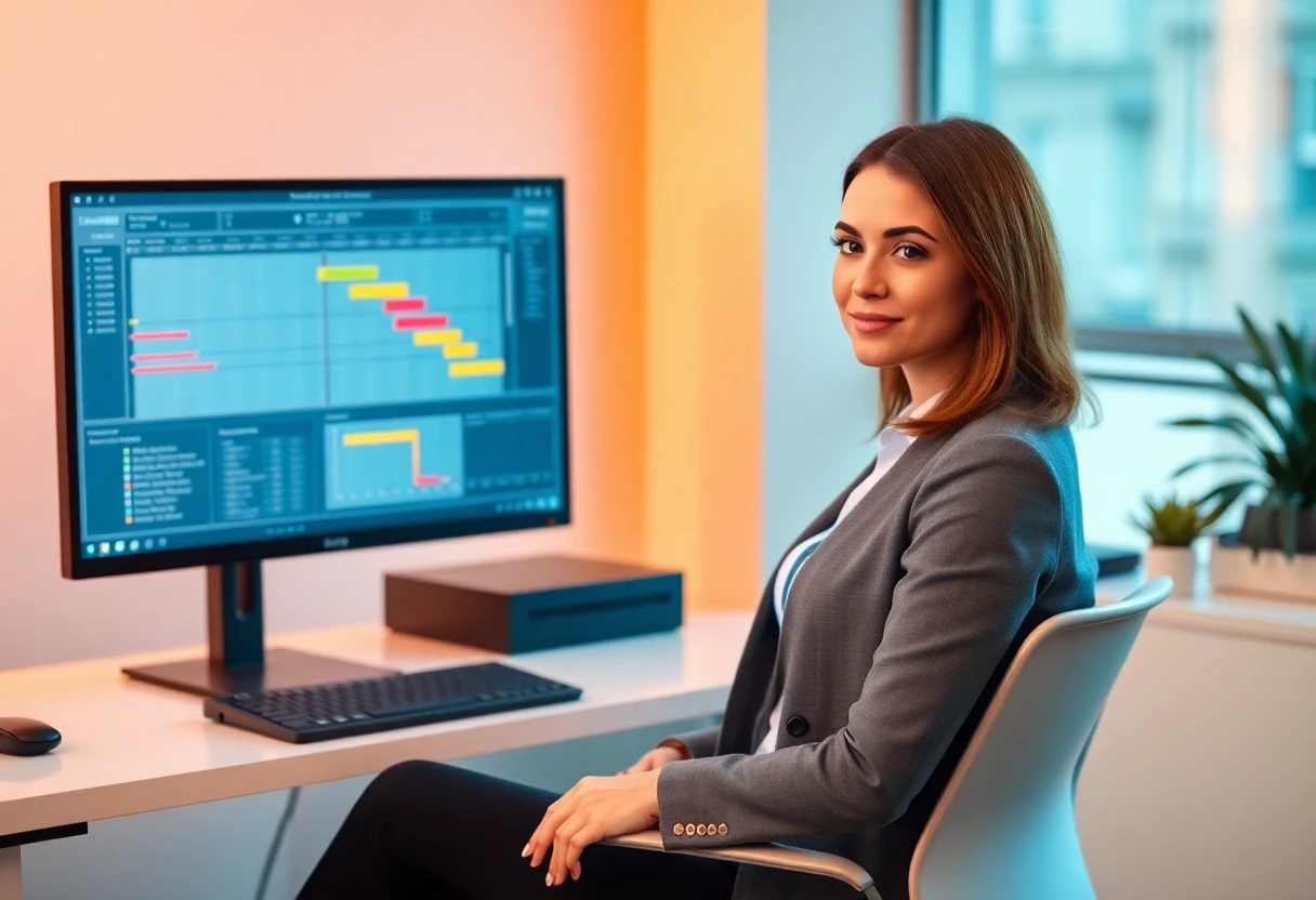 Offshore project manager reviewing Gantt chart and project timelines — Kore BPO