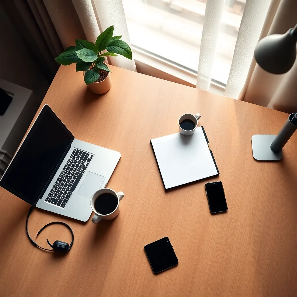 Dedicated virtual assistant workspace with laptop and professional tools -- Kore BPO