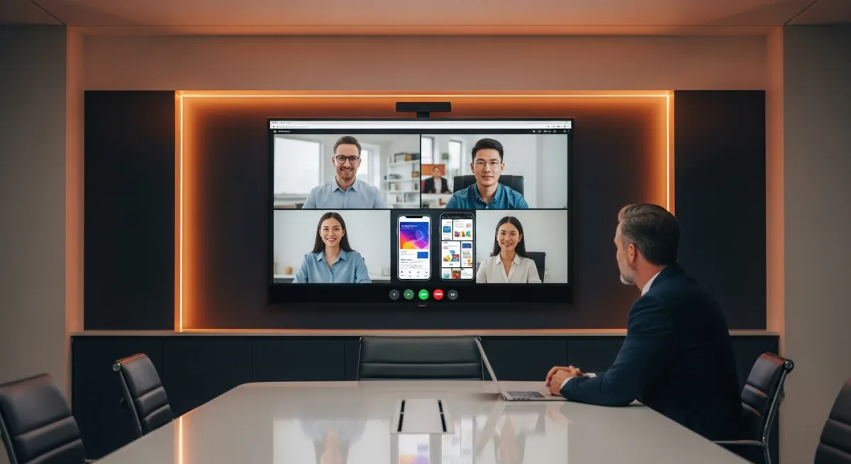 US executive video conferencing with offshore mobile development team