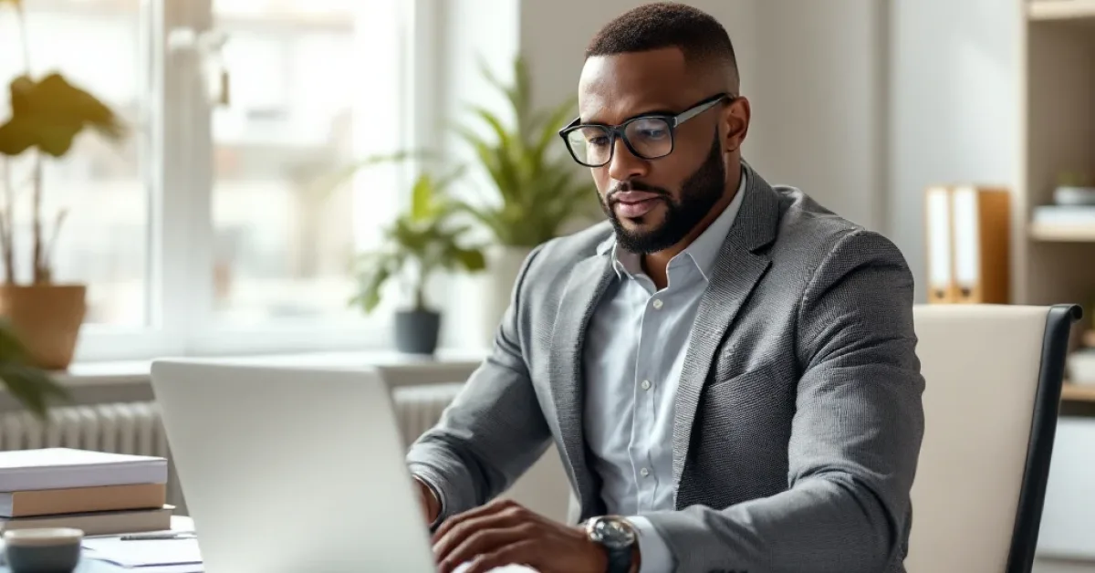 founder reviewing HR outsourcing options on a laptop at a small business office