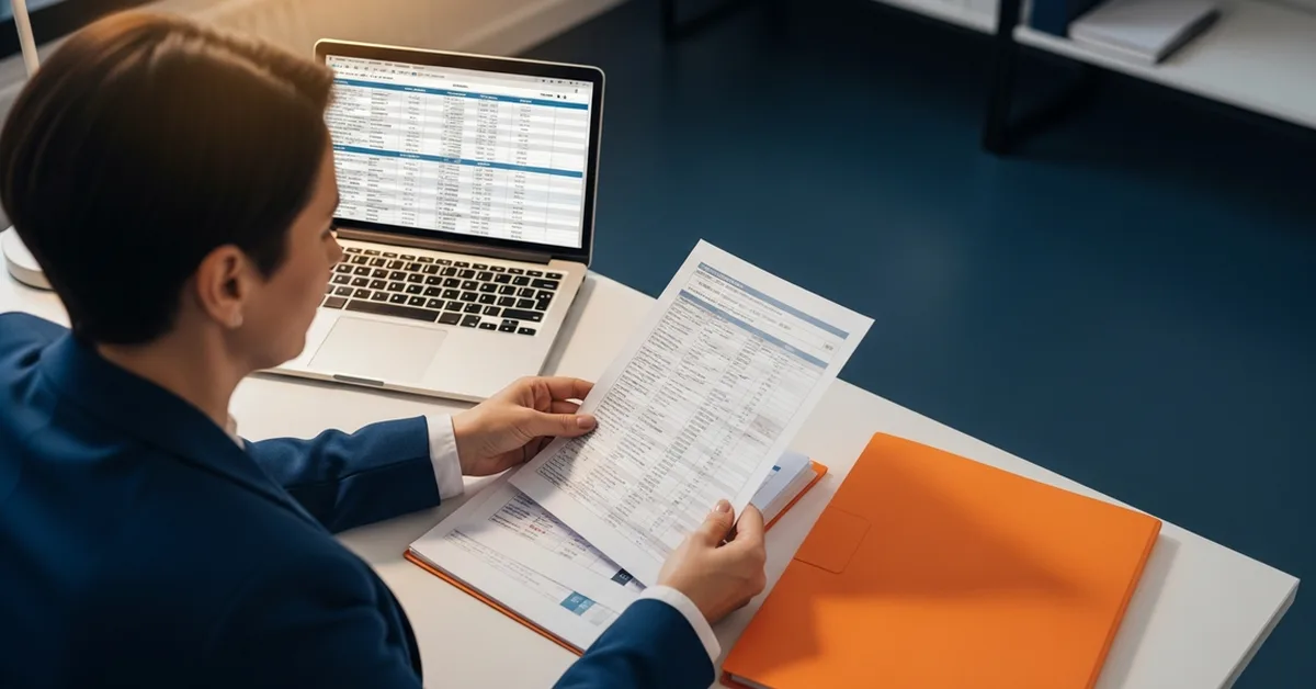 small business owner reviewing hr outsourcing pricing models at a desk with documents and laptop