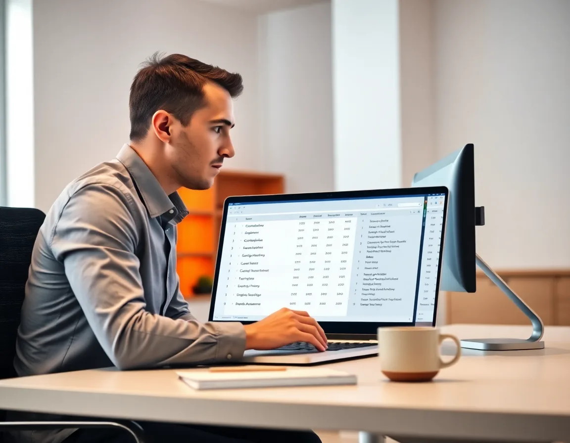 Hiring manager reviewing offshore data warehouse developer candidate profiles on laptop