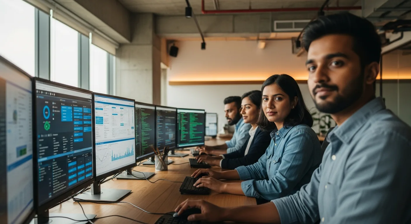 Offshore database developer team at work in Hyderabad India technology office