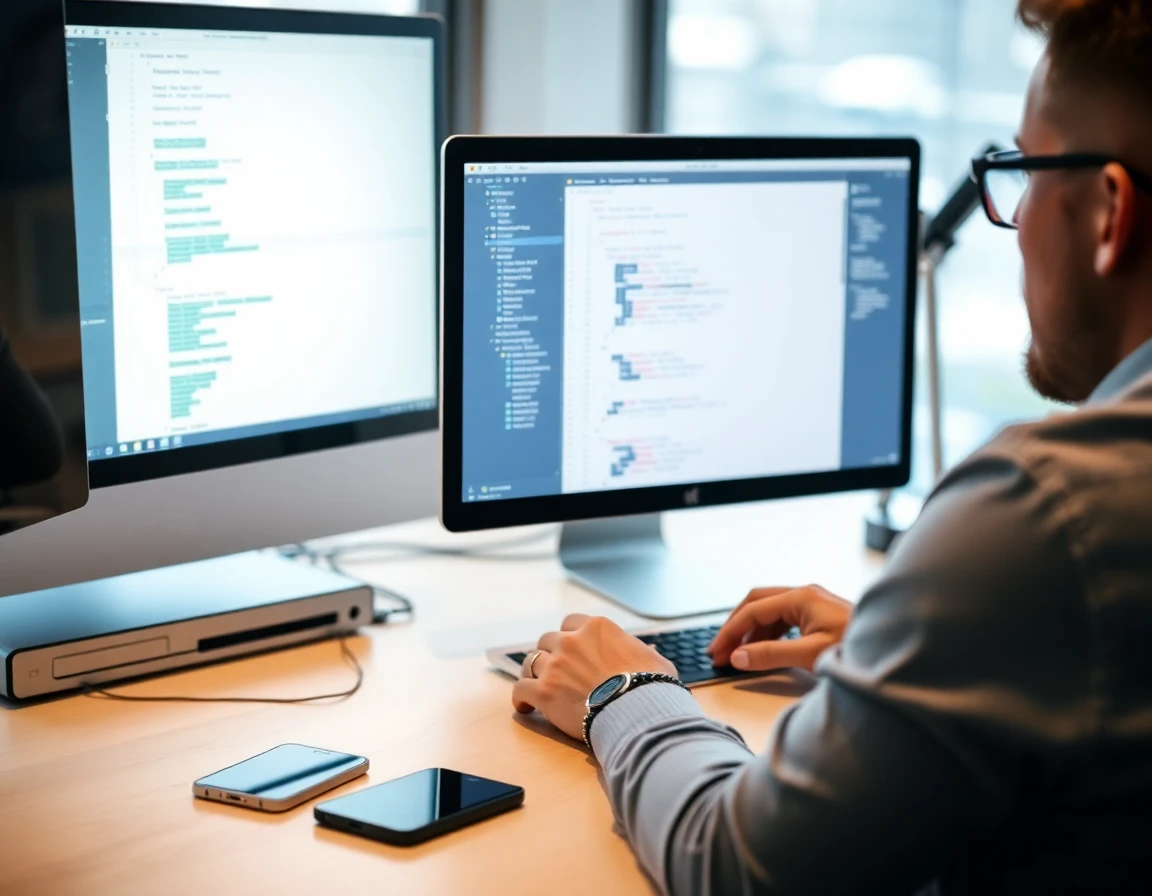 iOS developer working in Xcode on MacBook at Kore BPO