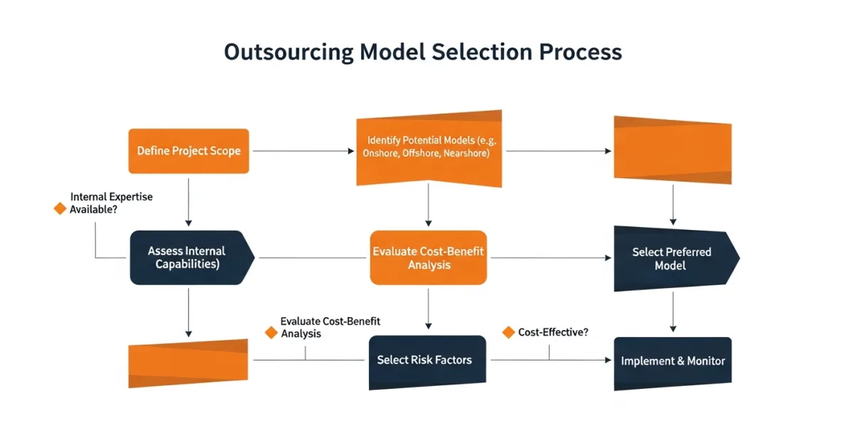 Decision flowchart visual for choosing between BPO KPO LPO and RPO outsourcing models