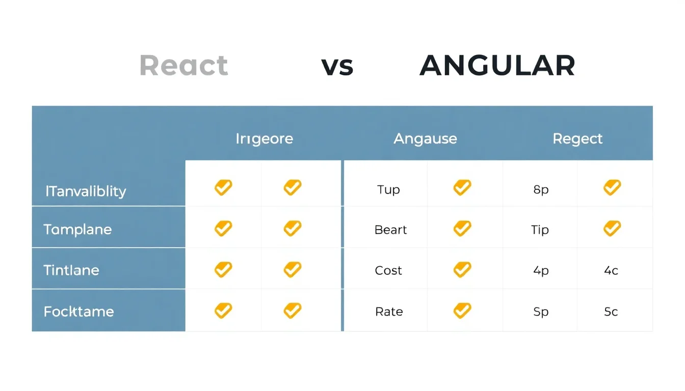 decision matrix comparing React vs Angular across four offshore ROI dimensions: talent availability, hiring timeline, onboarding speed, and governance cost