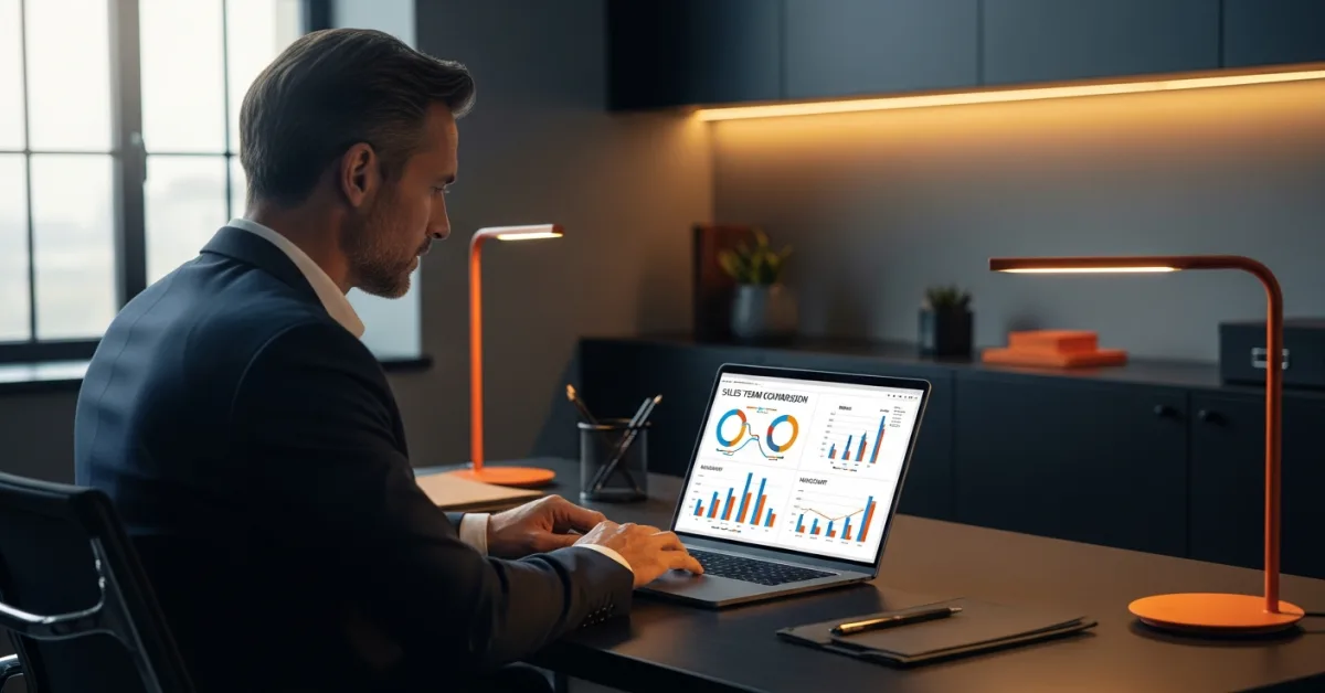 founder reviewing outsourced sales vs in-house sales decision on a laptop with pipeline data on screen