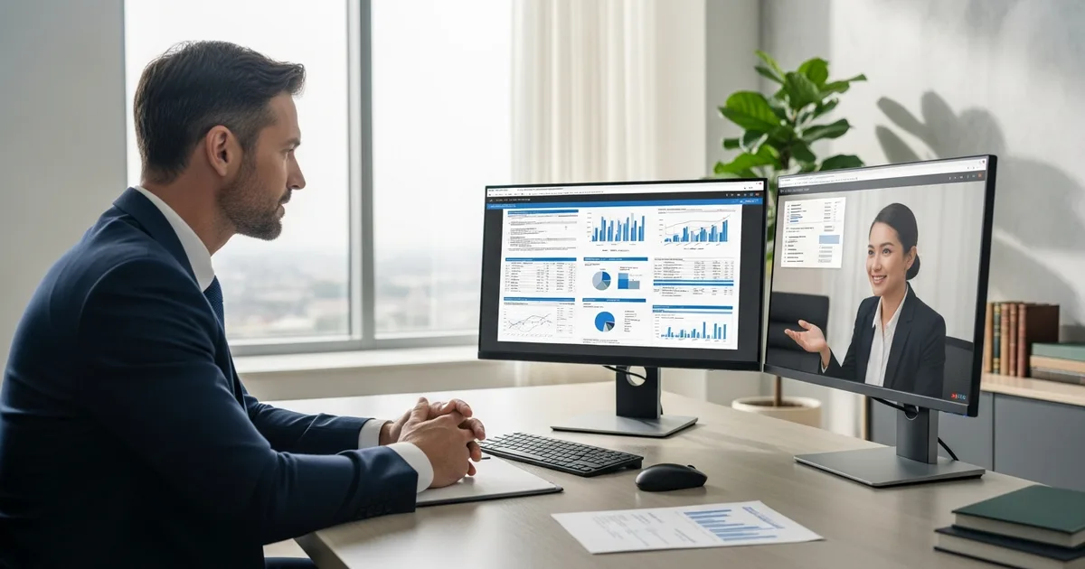 US executive reviewing financial reports with an offshore finance and accounting outsourcing team member