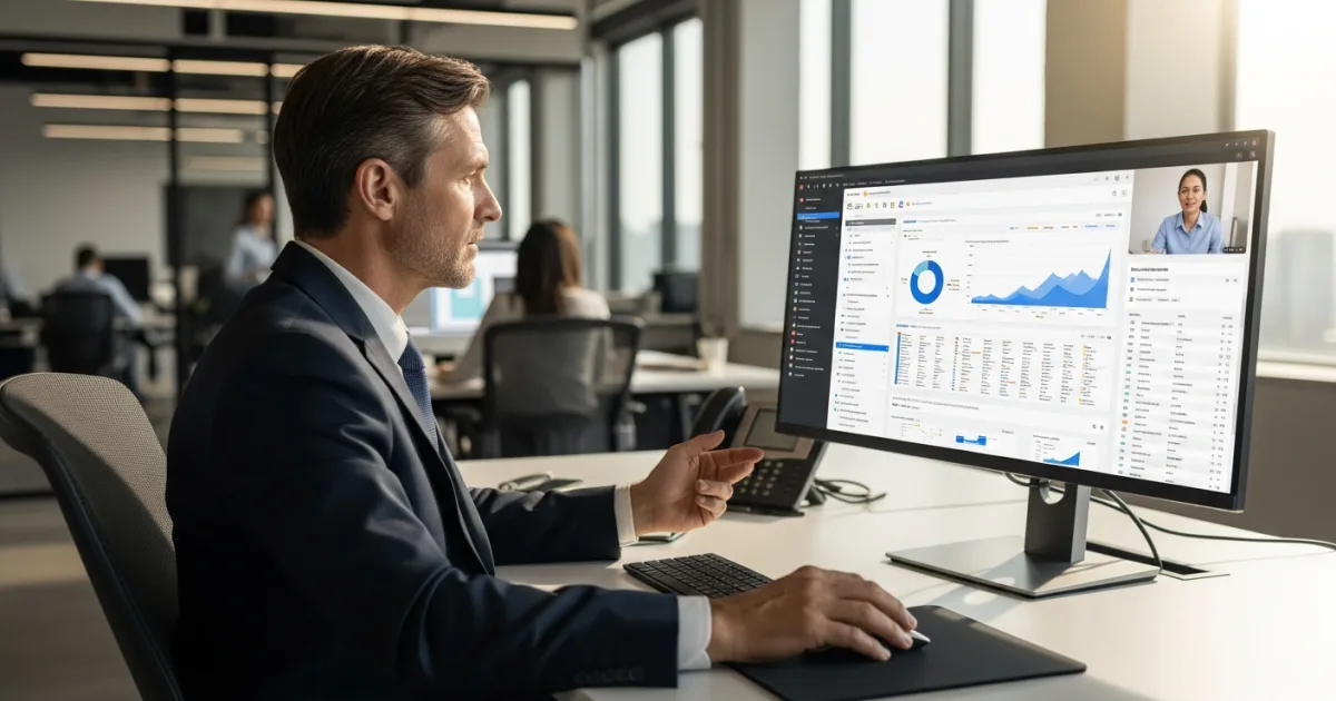 US executive reviewing a software project with an offshore IT outsourcing development team member