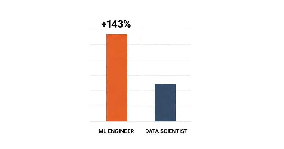 Bar chart comparing Machine Learning Engineer job postings to Data Scientist job postings, showing ML Engineer listings far outpacing Data Scientist listings