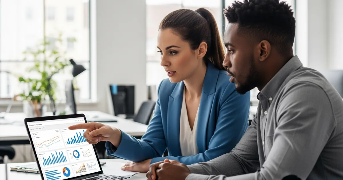 offshore data analyst and data engineer collaborating on a business intelligence dashboard together