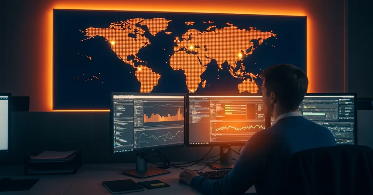 World map showing follow-the-sun time zone coverage for offshore data pipeline monitoring and on-call support