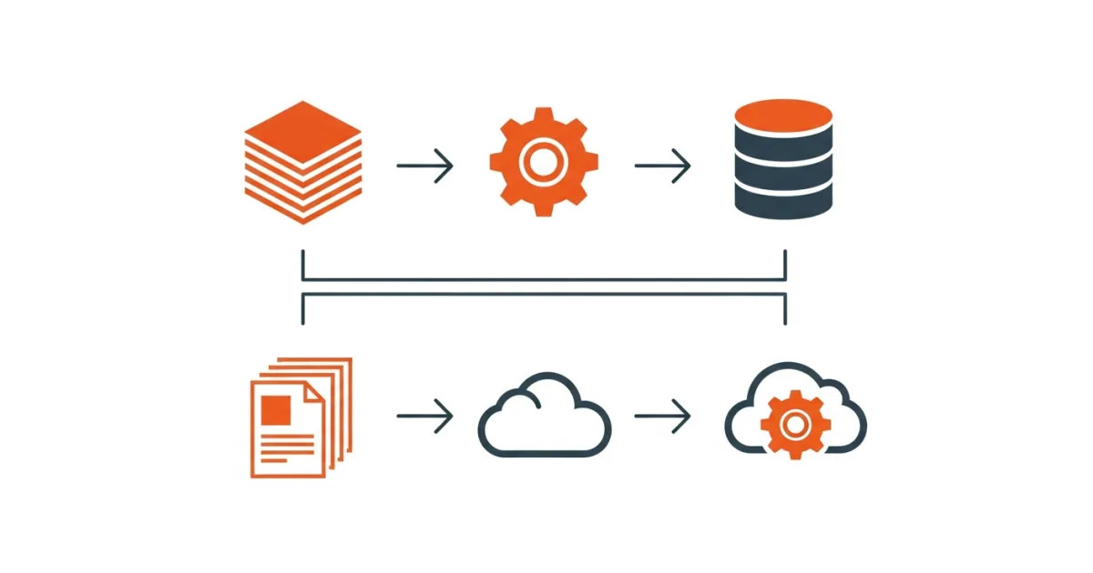 Side by side flow diagram comparing the ETL extract transform load sequence with the ELT extract load transform sequence