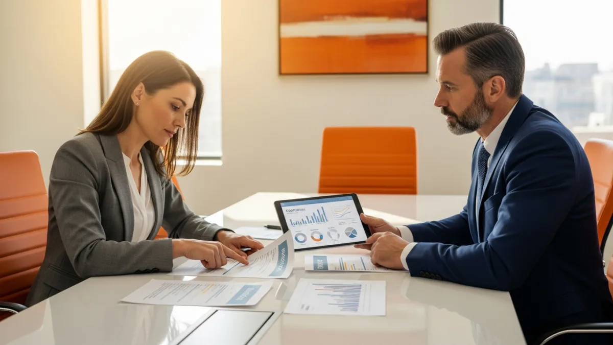 Business owner and advisor reviewing FAO cost comparison data