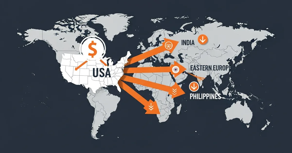 comparison chart showing flutter developer hourly rates by region from US at $150-250 to offshore at $18-35