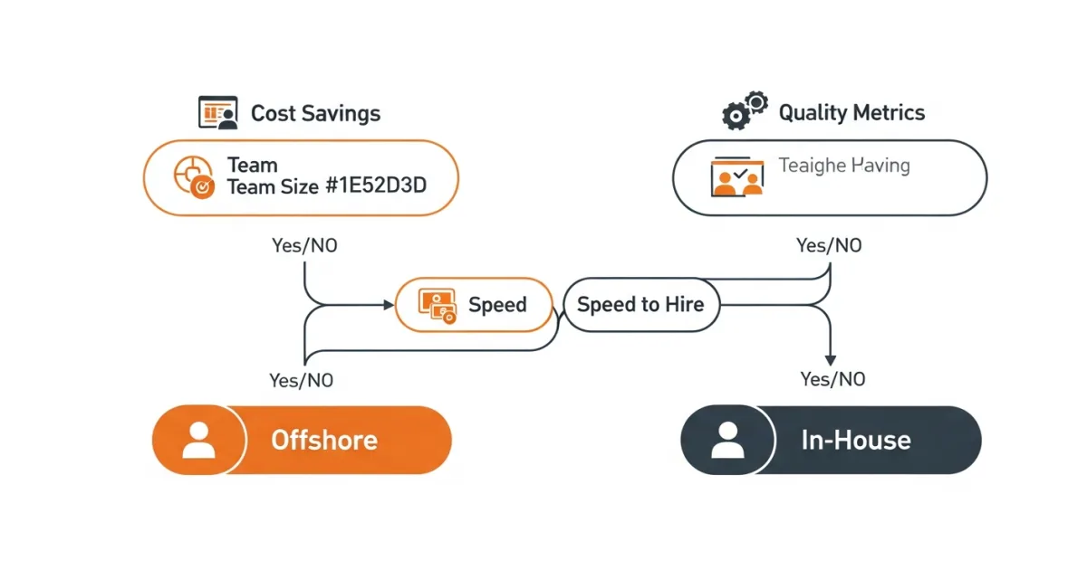 Decision framework flowchart for outsourcing Go development offshore versus hiring in-house