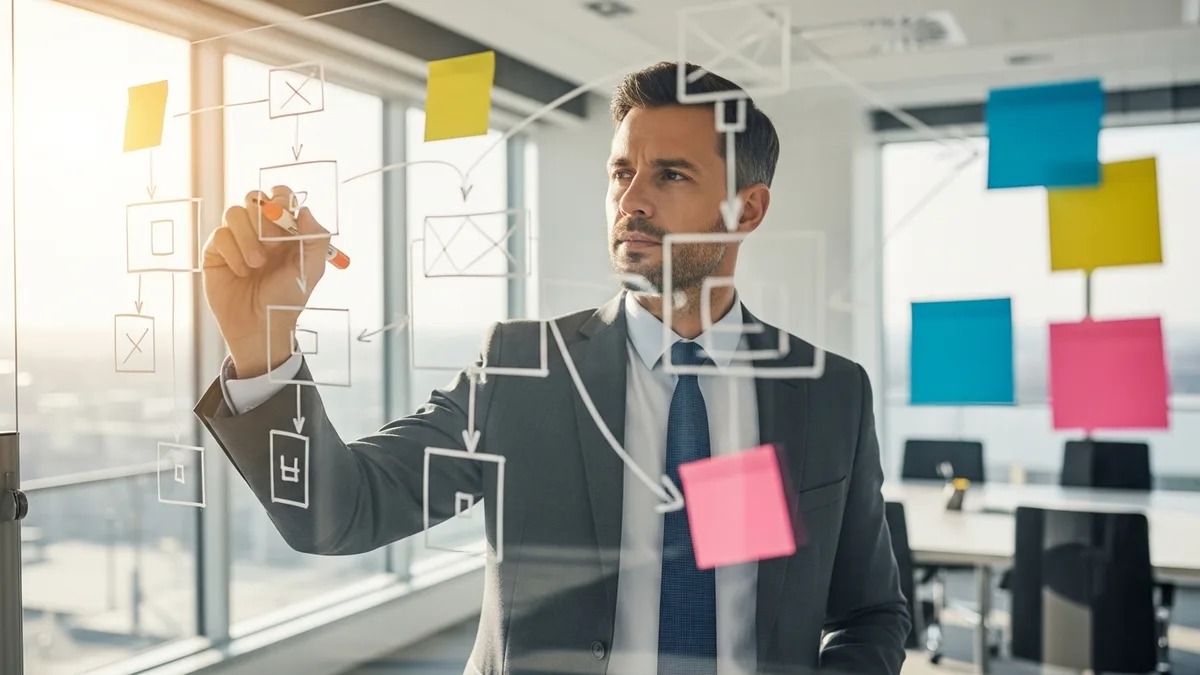 Hiring manager mapping a decision framework for choosing between nearshore recruiting and a traditional staffing agency