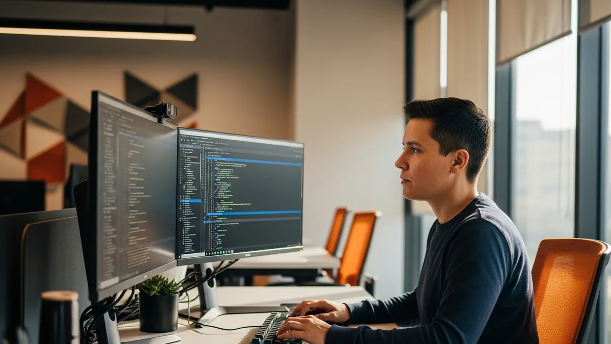 Nearshore software developer working at a desk in Guadalajara Mexico during US business hours