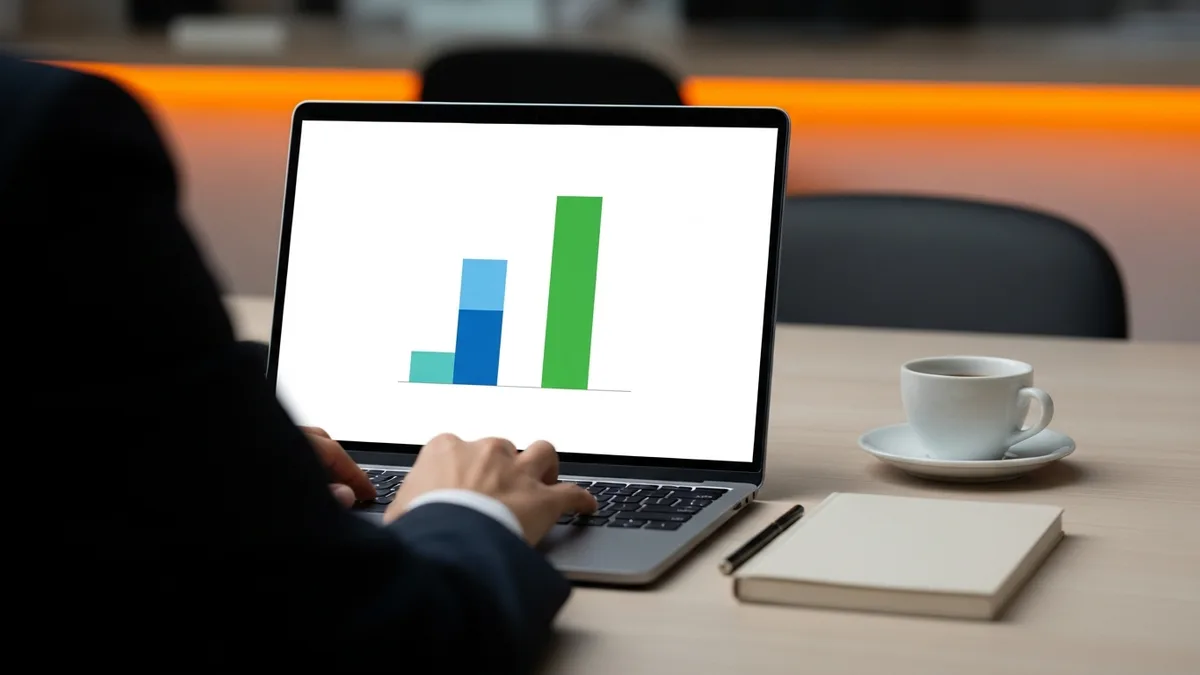 Laptop screen showing a cost comparison bar chart for nearshore software development versus staffing agency rates
