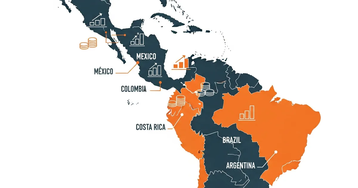 map comparing nearshore software development hourly rates across mexico colombia costa rica argentina and brazil in 2026