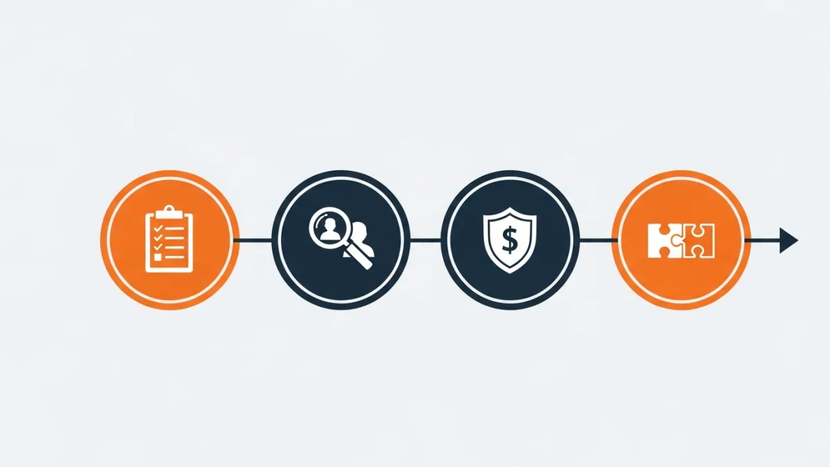 Four step nearshore staffing agency workflow: define requirements, source and vet, payroll and compliance, integrate into team