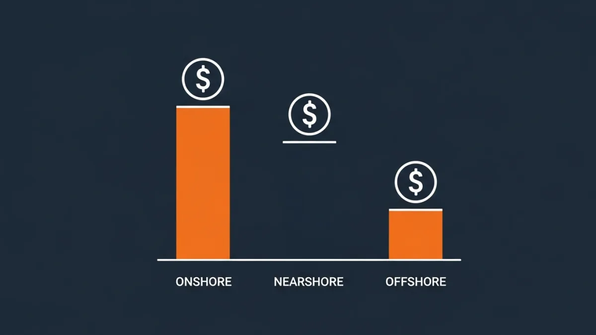 Cost comparison chart showing onshore, nearshore, and offshore staffing cost bands