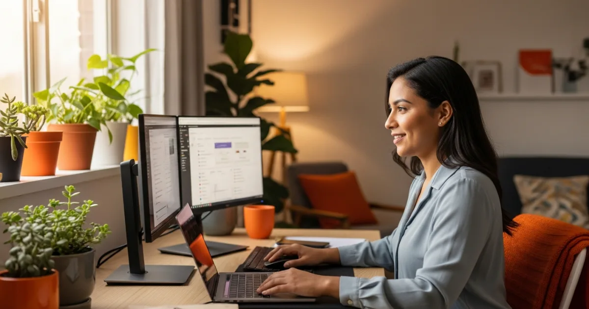 Nearshore Latin American professional working at a desk as part of a distributed US company team