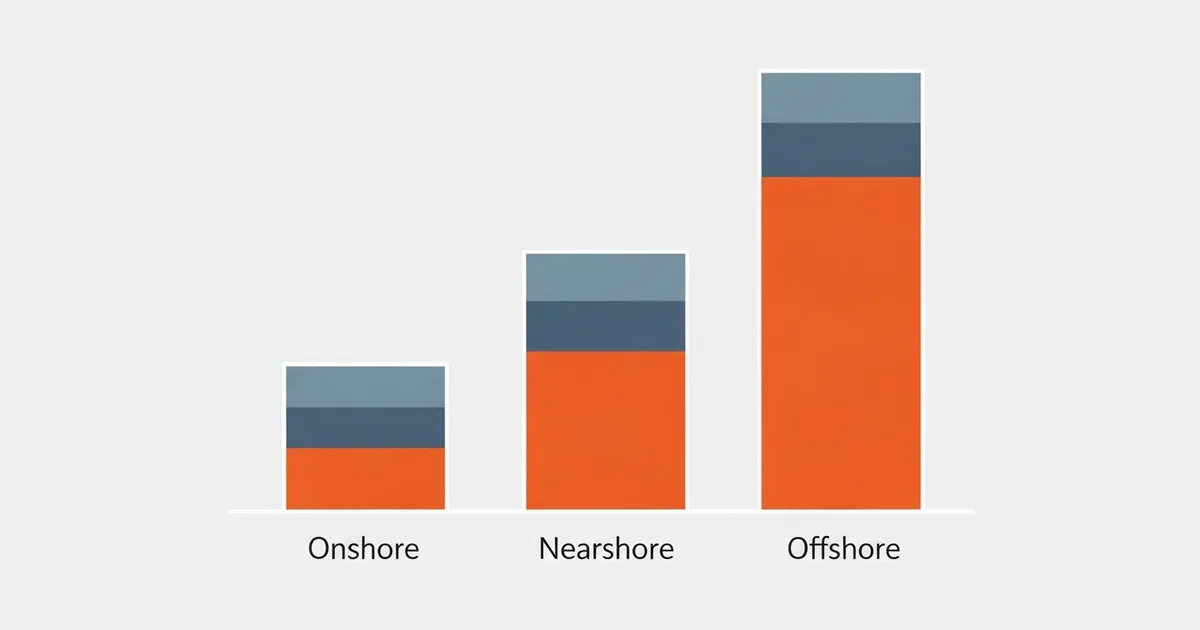 bar chart comparing total cost of ownership for nearshore offshore and onshore software development including hidden coordination costs