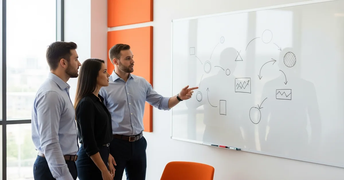 Team comparing freelance, staff augmentation, and dedicated BPO hiring models on a whiteboard