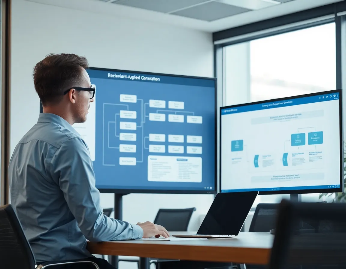 Offshore AI engineer reviewing a RAG retrieval architecture for Kore BPO