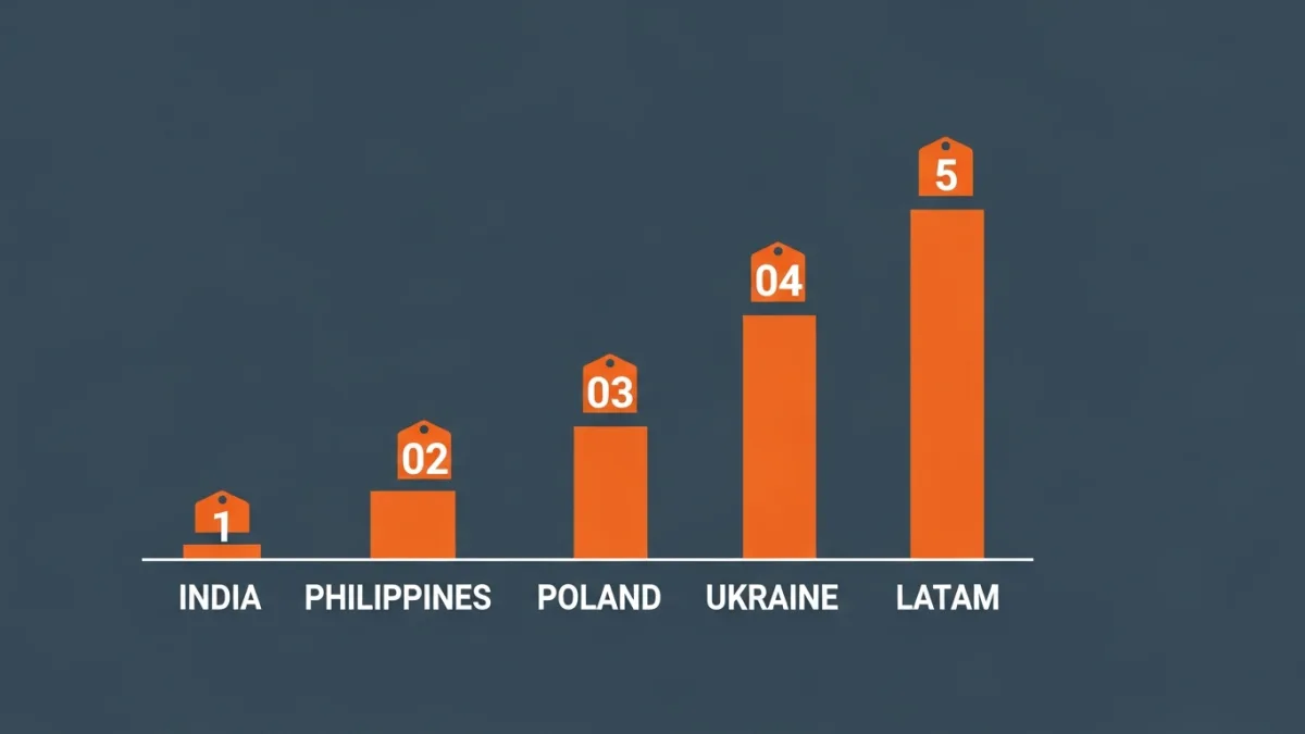 bar chart comparing offshore ETL developer hourly rates across India Philippines Poland Ukraine and Latin America