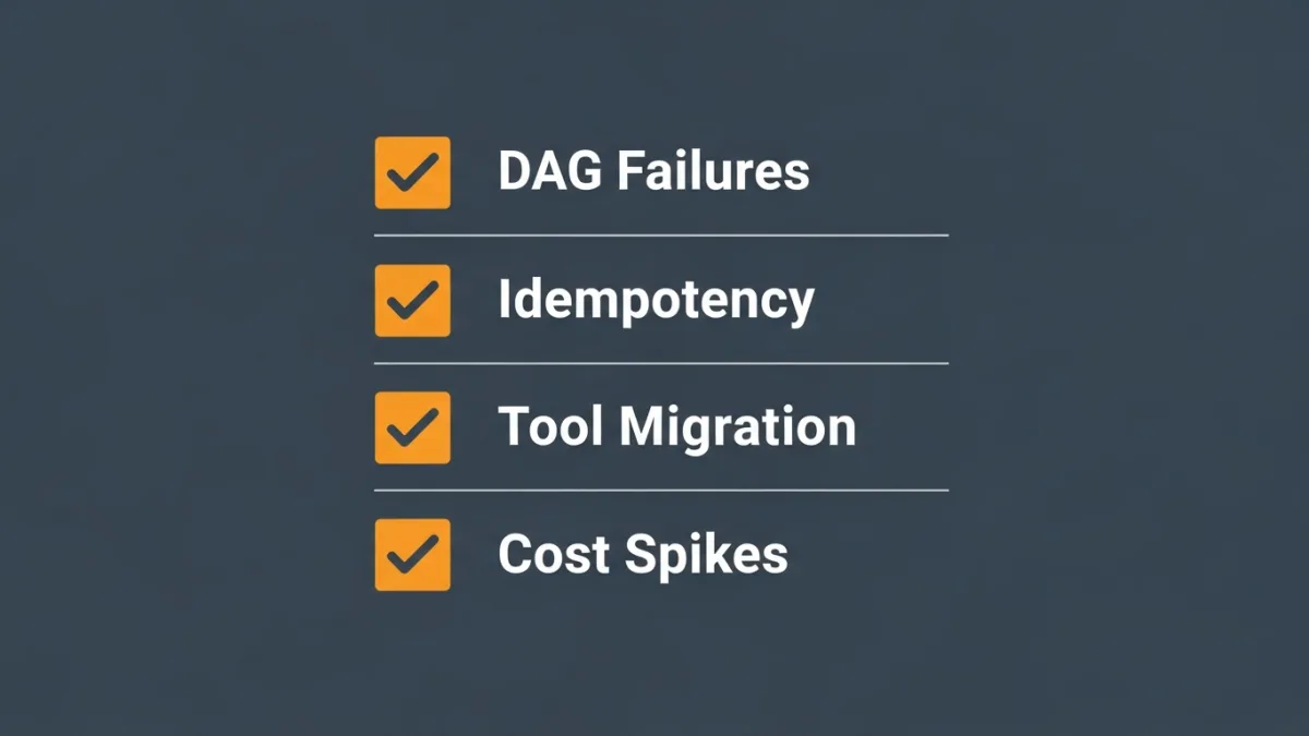 checklist graphic for vetting an offshore ETL developer before hiring including DAG failures and idempotency questions