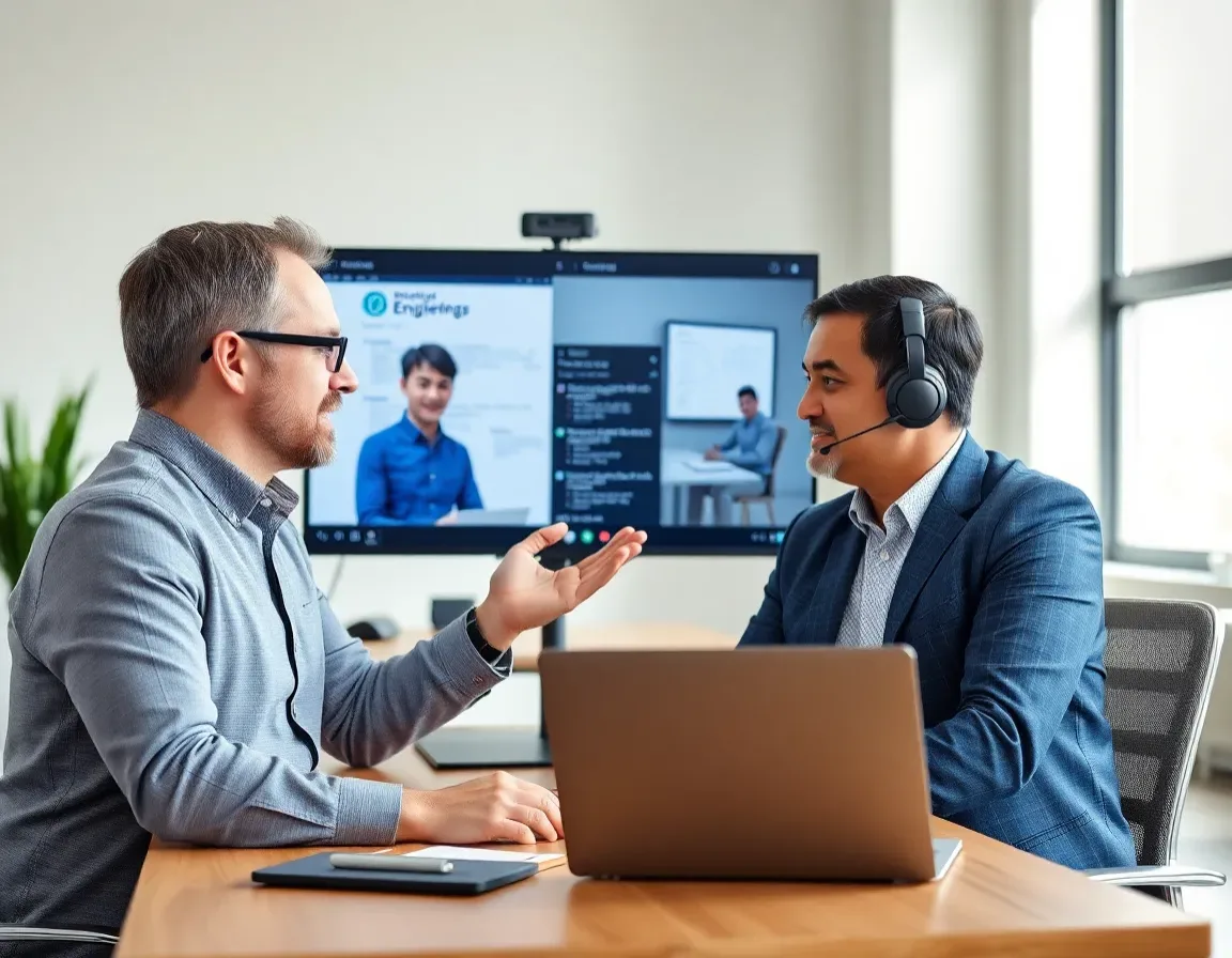 US team and offshore ETL developer reviewing a pipeline handoff on a video call for Kore BPO