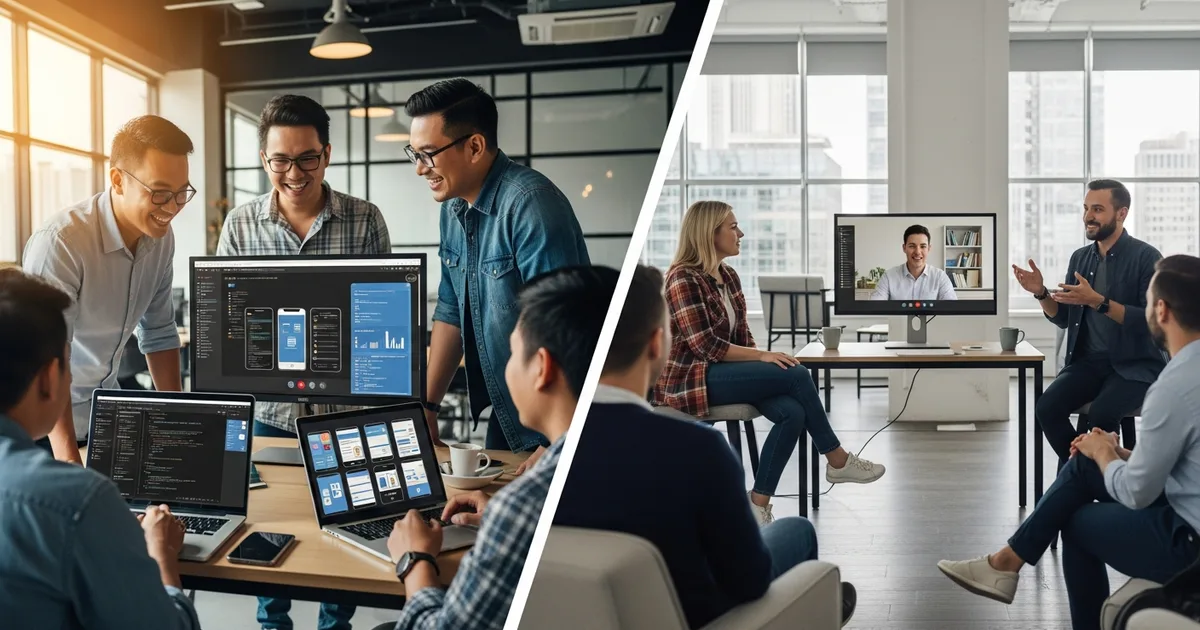 offshore flutter development team collaborating remotely with US startup via video call