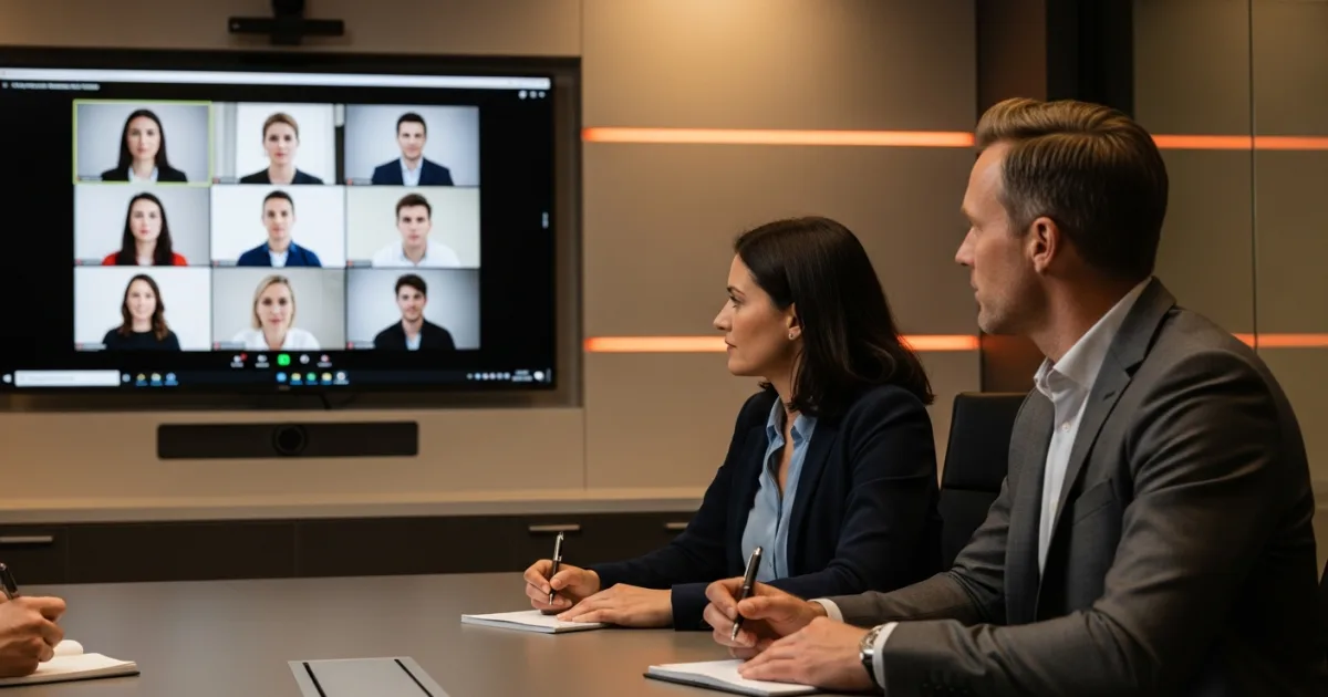 distributed team on a video interview panel evaluating a remote typescript developer candidate