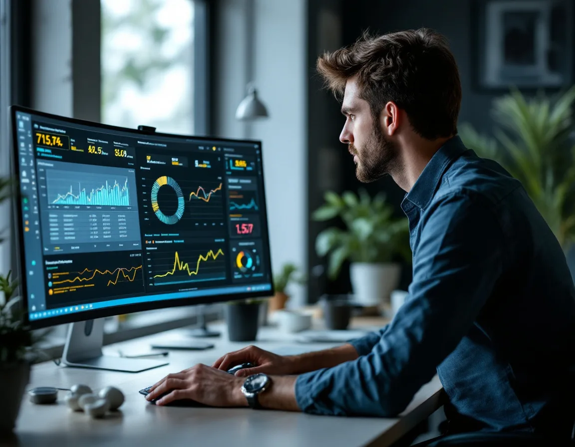 Offshore machine learning engineer reviewing a model monitoring dashboard for Kore BPO