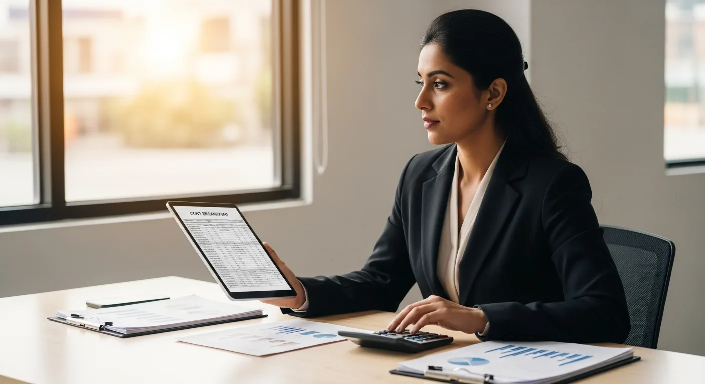 US hiring manager reviewing an offshore recruiting cost breakdown with a Philippines and India map and fee structure