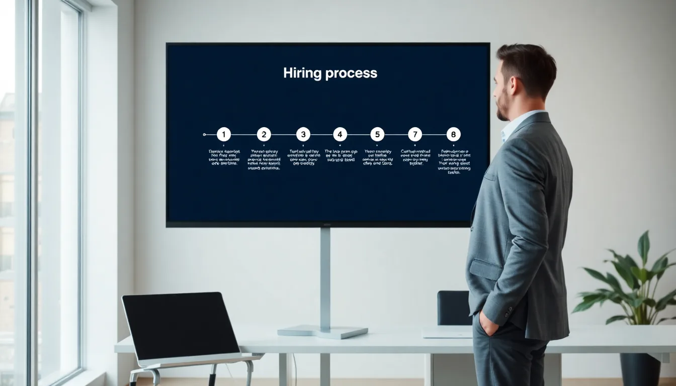 Five step offshore recruiting process diagram covering sourcing brief, candidate sourcing, screening, client interviews, and compliance onboarding