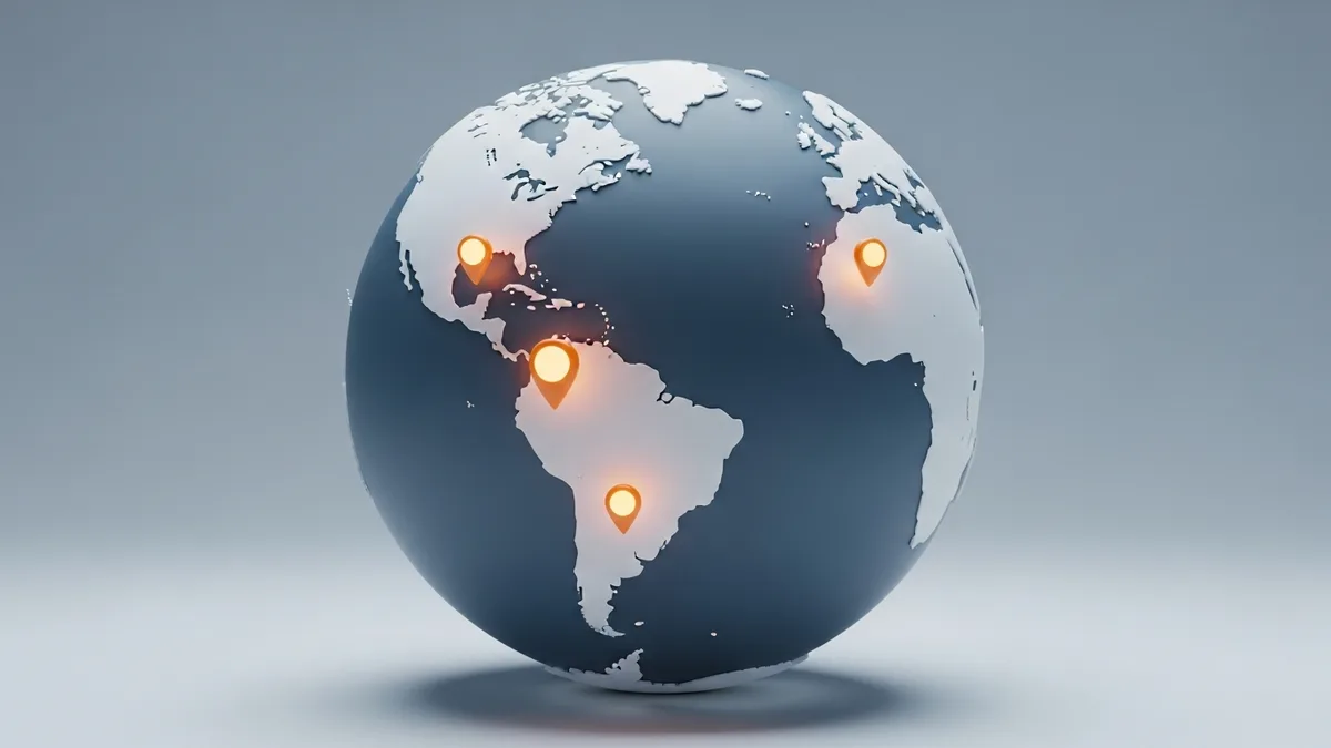 world map graphic showing offshore software development talent hubs in Latin America and South Asia used for dedicated developer sourcing
