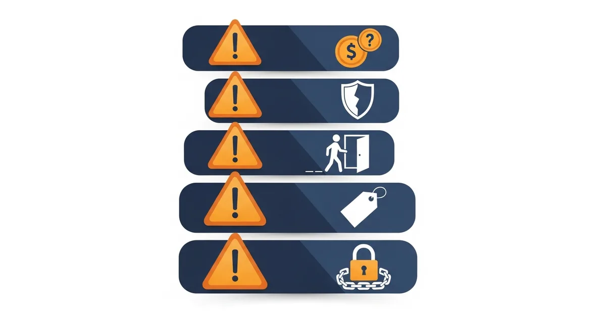 Offshore staffing agency red flags checklist with warning icons for vague fees, empty guarantees, and onboarding gaps