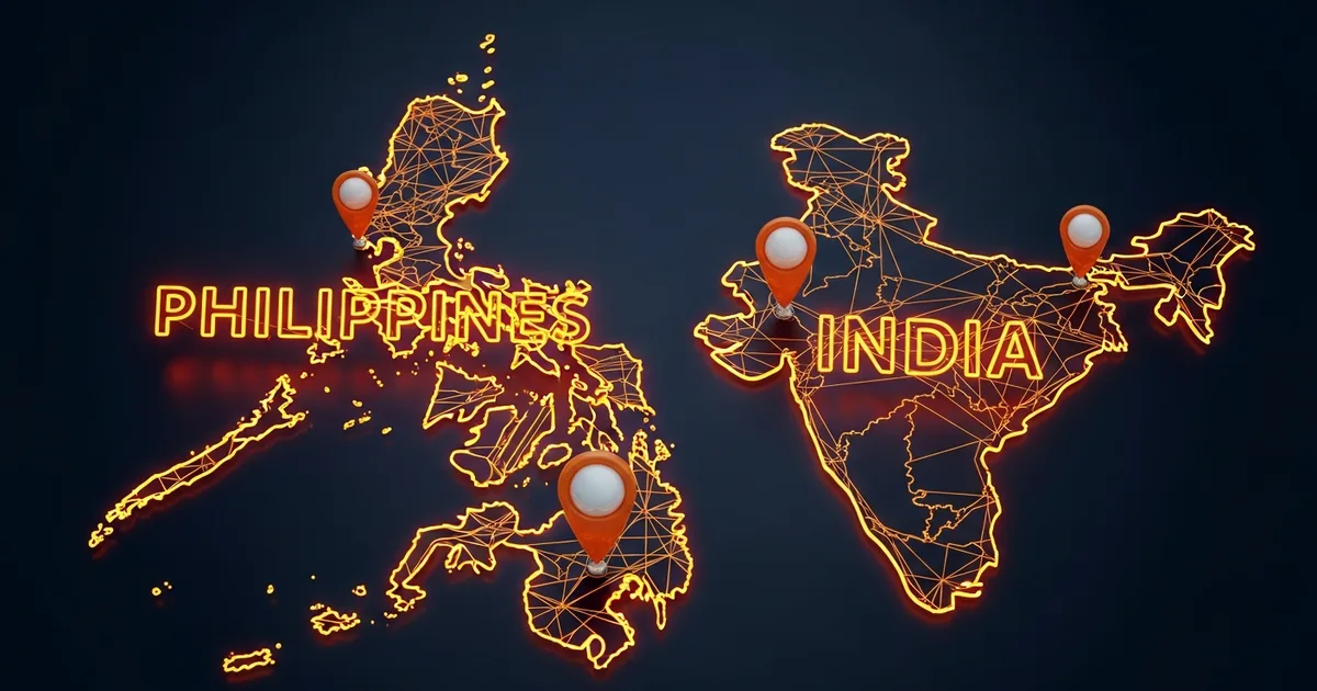 map comparing offshore staffing agency hourly rates across the philippines and india by role in 2026