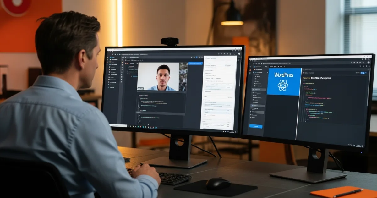 us manager reviewing code with offshore wordpress developer during technical vetting interview on video call