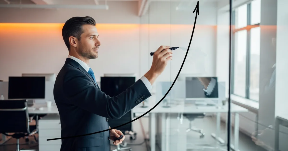 founder sketching an upward growth trajectory representing revenue stage decision framework for finance models