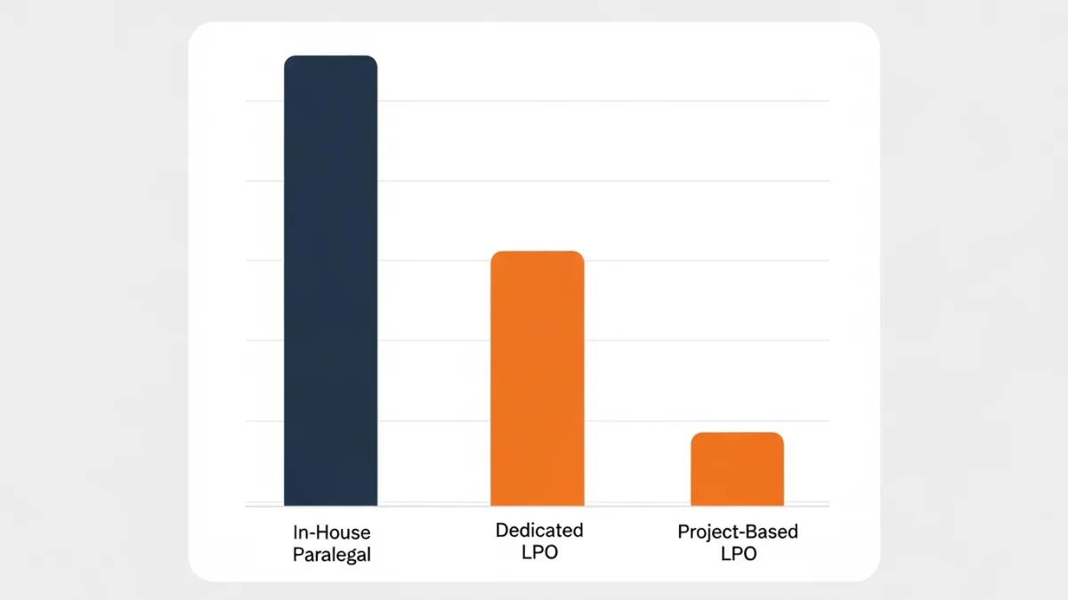 Bar chart comparing fully loaded in-house paralegal cost against LPO hourly and dedicated FTE pricing models