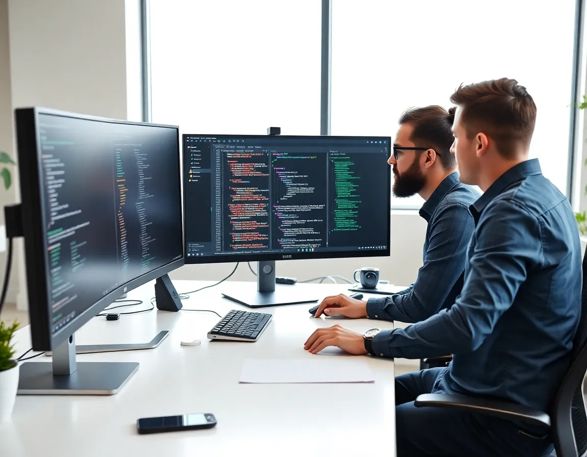 Developers pairing on a Ruby on Rails codebase — Kore BPO